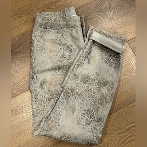 Joseph Ribkoff Cream Beige & Metallic Animal-Print Pants